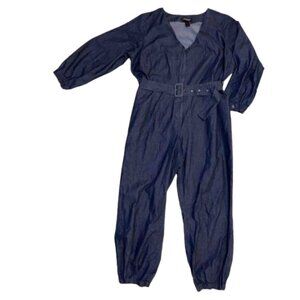 Ashley Stewart Belted Denim Jumpsuit